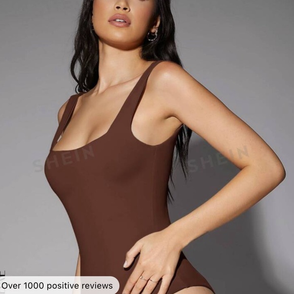 NWT SHEIN Bae Brown Squareneck Bodysuit - Picture 1 of 7